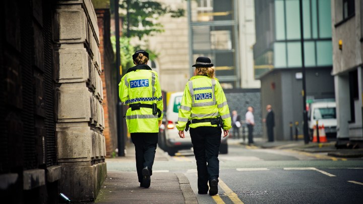 Police officers walking down the street