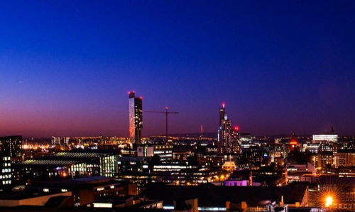 Manchester skyline at night